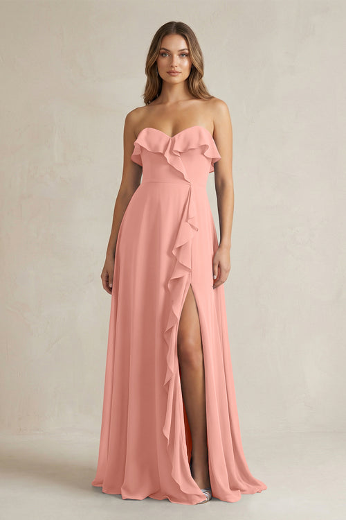 Sweetheart Ruffled A-Line Chiffon Bridesmaid Dress in Rosette | KISSBRIDAL
