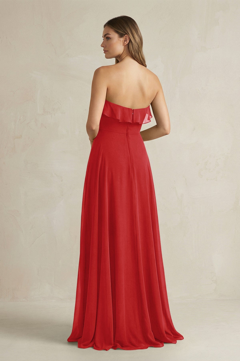 Sweetheart Ruffled A - Line Chiffon Bridesmaid Dress in Ruby Red - KISS BRIDAL Bridesmaid Dresses