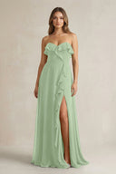 Sweetheart Ruffled A - Line Chiffon Bridesmaid Dress in Sage - SHE IS ME Bridesmaid Dresses