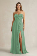 Sweetheart Ruffled A - Line Chiffon Bridesmaid Dress in Sea Glass - SHE IS ME Bridesmaid Dresses
