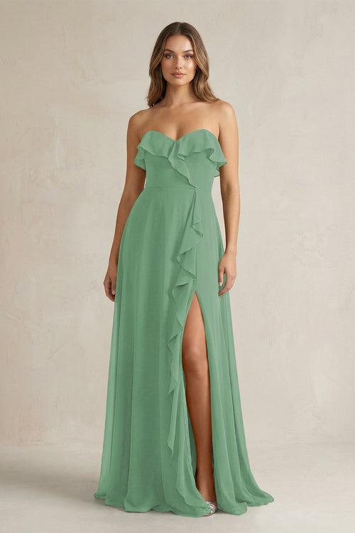 Sweetheart Ruffled A - Line Chiffon Bridesmaid Dress in Sea Glass - SHE IS ME Bridesmaid Dresses