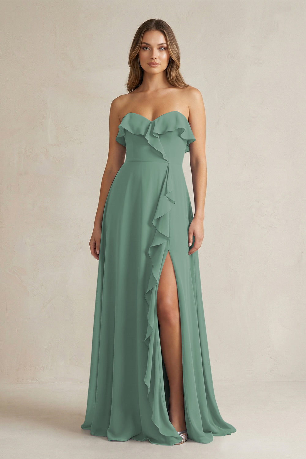 Sweetheart Ruffled A-Line Chiffon Bridesmaid Dress in Sea Glass