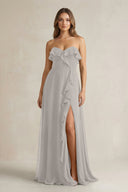 Sweetheart Ruffled A - Line Chiffon Bridesmaid Dress in Silver - SHE IS ME Bridesmaid Dresses