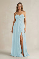 Sweetheart Ruffled A - Line Chiffon Bridesmaid Dress in Sky Blue - SHE IS ME Bridesmaid Dresses