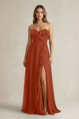 Sweetheart Ruffled A - Line Chiffon Bridesmaid Dress in Spice - KISS BRIDAL Bridesmaid Dresses