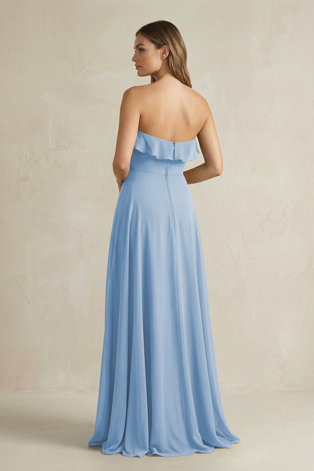 Sweetheart Ruffled A-Line Chiffon Bridesmaid Dress in Steel Blue