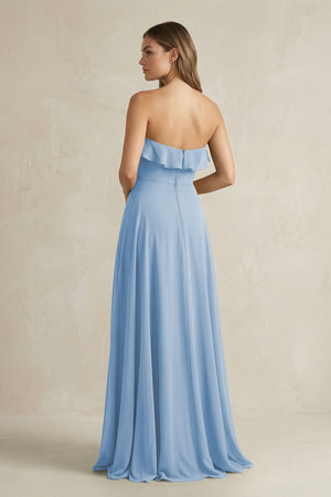 Sweetheart Ruffled A-Line Chiffon Bridesmaid Dress in Steel Blue (2) | KISSBRIDAL
