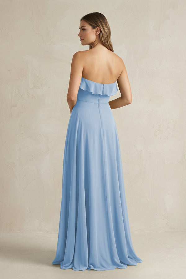 Sweetheart Ruffled A-Line Chiffon Bridesmaid Dress in Steel Blue (2) | KISSBRIDAL