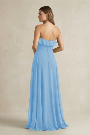 Sweetheart Ruffled A - Line Chiffon Bridesmaid Dress in Steel Blue - SHE IS ME Bridesmaid Dresses