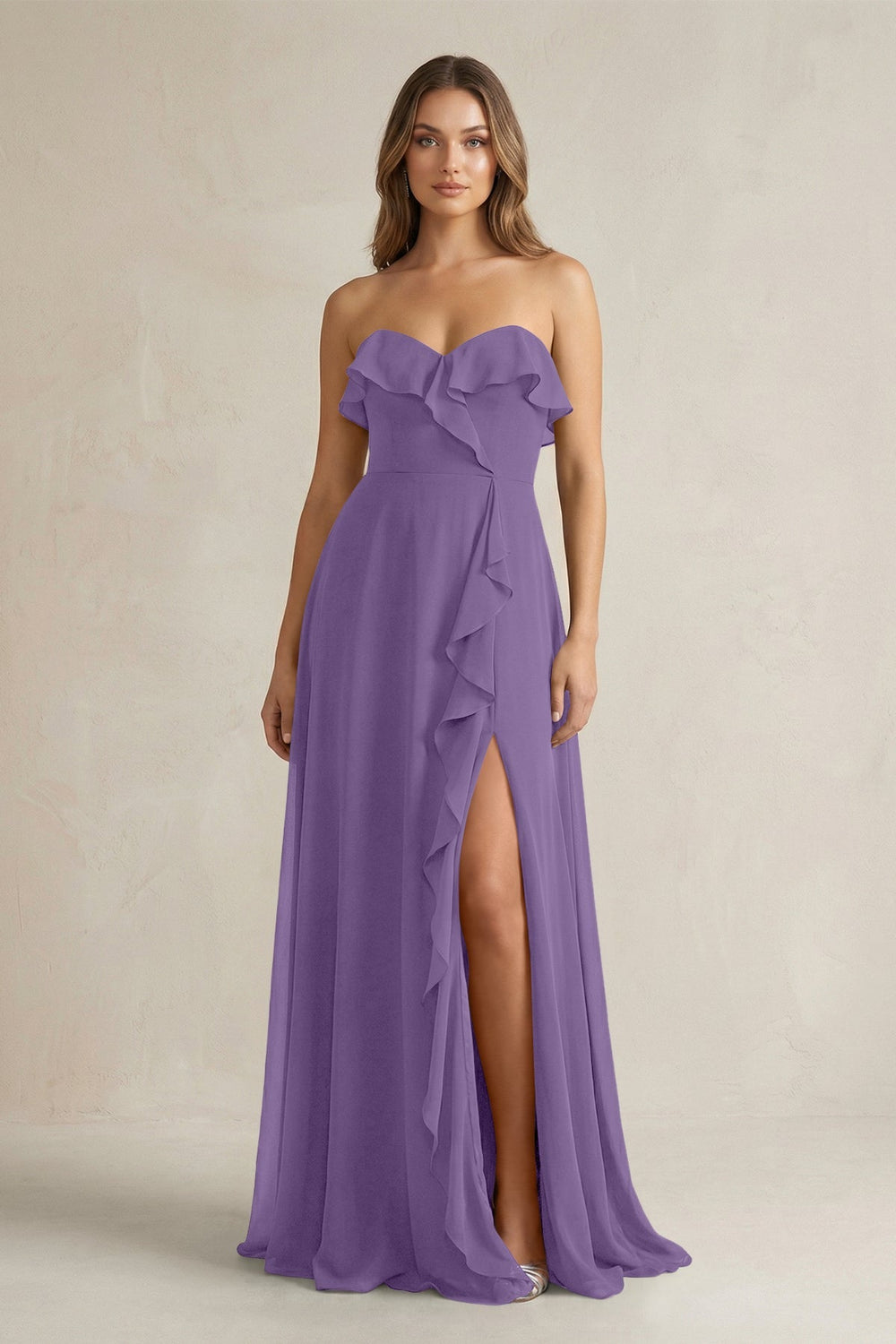 Sweetheart Ruffled A - Line Chiffon Bridesmaid Dress in Tahiti - KISS BRIDAL Bridesmaid Dresses