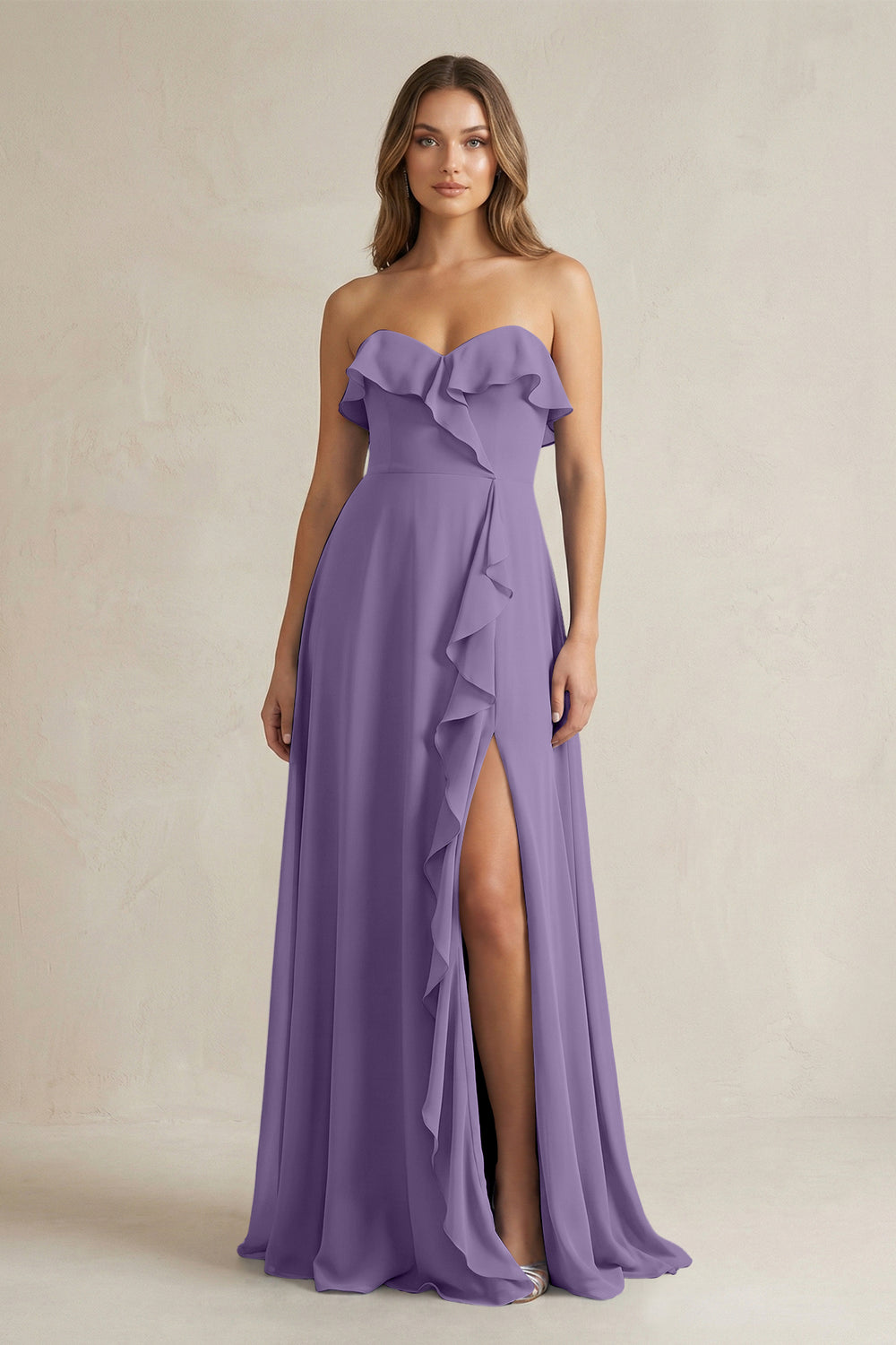 Sweetheart Ruffled A-Line Chiffon Bridesmaid Dress in Tahiti