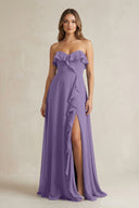 Sweetheart Ruffled A-Line Chiffon Bridesmaid Dress in Tahiti | KISSBRIDAL