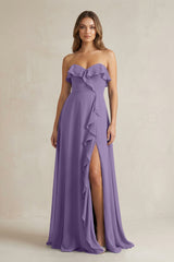Sweetheart Ruffled A-Line Chiffon Bridesmaid Dress in Tahiti | KISSBRIDAL