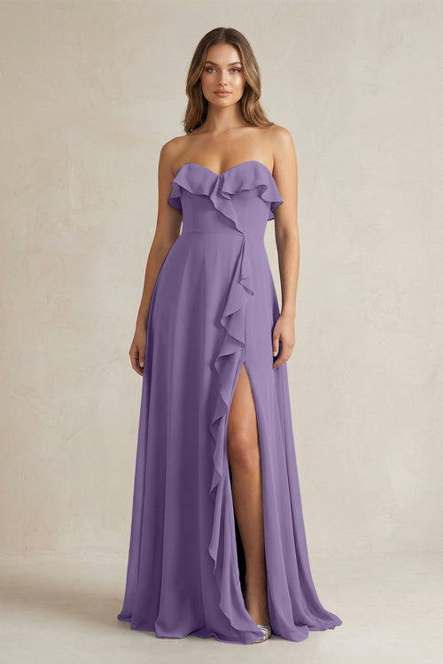Sweetheart Ruffled A-Line Chiffon Bridesmaid Dress in Tahiti | KISSBRIDAL