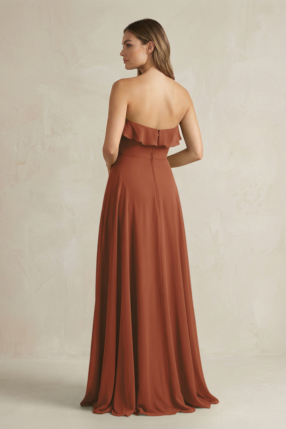 Sweetheart Ruffled A-Line Chiffon Bridesmaid Dress in Terracotta