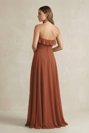 Sweetheart Ruffled A-Line Chiffon Bridesmaid Dress in Terracotta (2) | KISSBRIDAL