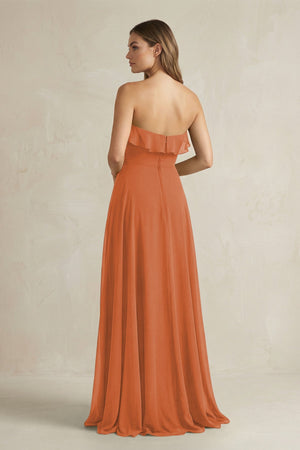 Sweetheart Ruffled A - Line Chiffon Bridesmaid Dress in Terracotta - SHE IS ME Bridesmaid Dresses