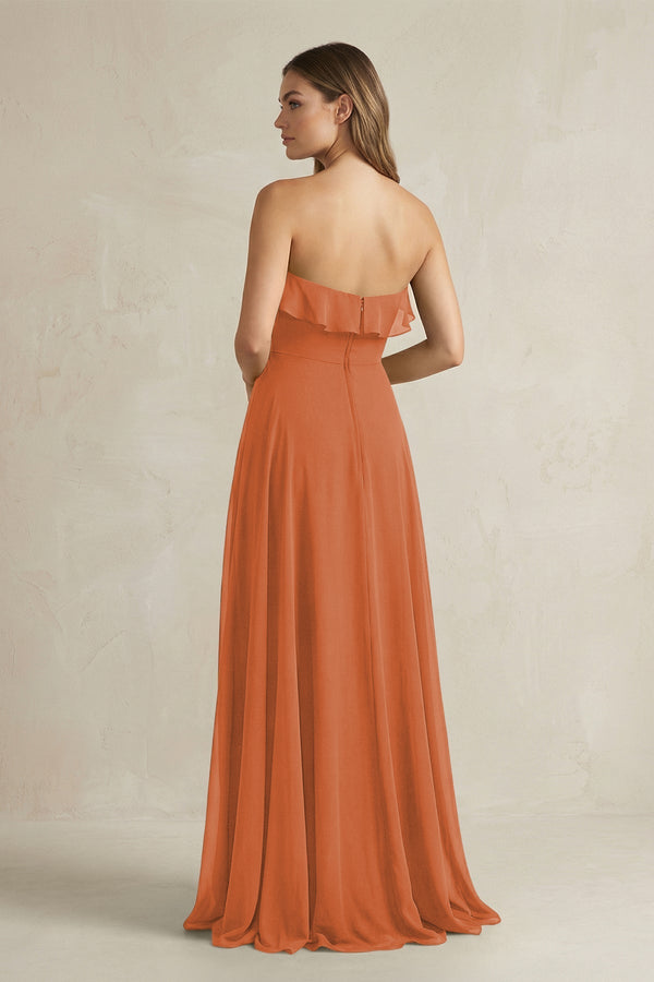 Sweetheart Ruffled A - Line Chiffon Bridesmaid Dress in Terracotta - SHE IS ME Bridesmaid Dresses