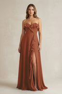 Sweetheart Ruffled A-Line Chiffon Bridesmaid Dress in Terracotta | KISSBRIDAL