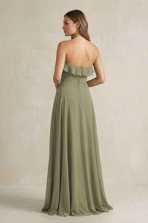 Sweetheart Ruffled A-Line Chiffon Bridesmaid Dress in Thyme (2) | KISSBRIDAL