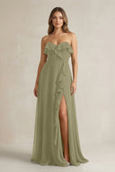 Sweetheart Ruffled A - Line Chiffon Bridesmaid Dress in Thyme - SHE IS ME Bridesmaid Dresses
