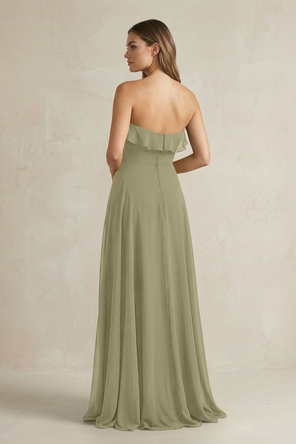 Sweetheart Ruffled A - Line Chiffon Bridesmaid Dress in Thyme - KISS BRIDAL Bridesmaid Dresses