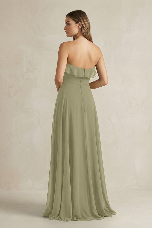 Sweetheart Ruffled A - Line Chiffon Bridesmaid Dress in Thyme - SHE IS ME Bridesmaid Dresses