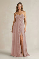 Sweetheart Ruffled A - Line Chiffon Bridesmaid Dress in Toffee - SHE IS ME Bridesmaid Dresses