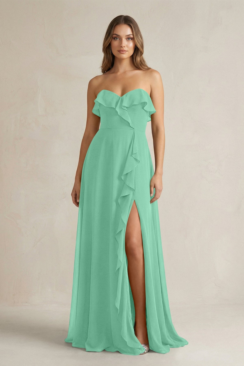 Sweetheart Ruffled A - Line Chiffon Bridesmaid Dress in Turquoise - KISS BRIDAL Bridesmaid Dresses