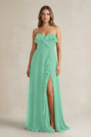 Sweetheart Ruffled A - Line Chiffon Bridesmaid Dress in Turquoise - SHE IS ME Bridesmaid Dresses