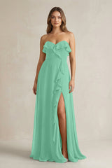Sweetheart Ruffled A - Line Chiffon Bridesmaid Dress in Turquoise - KISS BRIDAL Bridesmaid Dresses