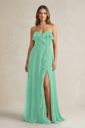 Sweetheart Ruffled A - Line Chiffon Bridesmaid Dress in Turquoise - SHE IS ME Bridesmaid Dresses