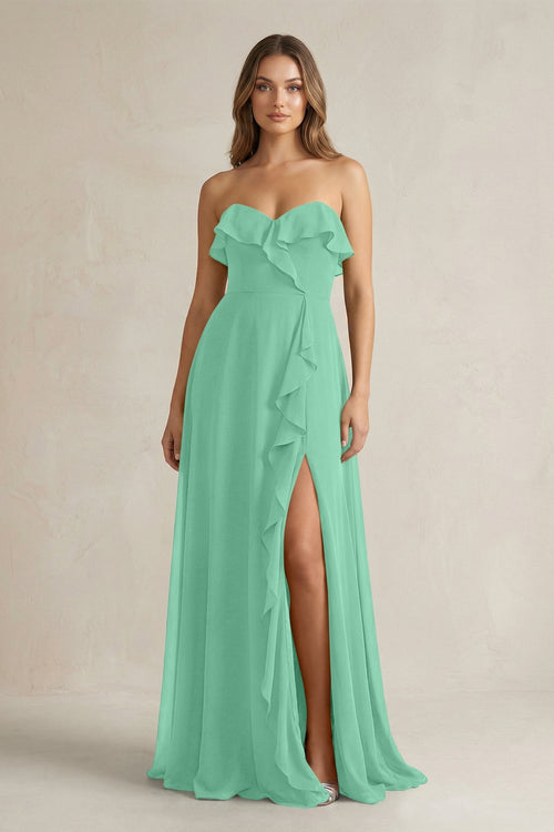 Sweetheart Ruffled A - Line Chiffon Bridesmaid Dress in Turquoise - SHE IS ME Bridesmaid Dresses