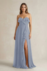 Sweetheart Ruffled A - Line Chiffon Bridesmaid Dress in Twilight - KISS BRIDAL Bridesmaid Dresses