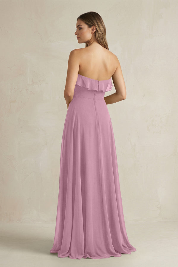 Sweetheart Ruffled A - Line Chiffon Bridesmaid Dress in Vintage Mauve - SHE IS ME Bridesmaid Dresses