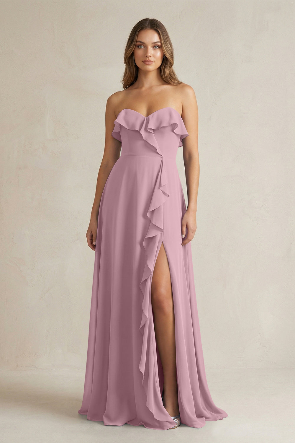 Sweetheart Ruffled A-Line Chiffon Bridesmaid Dress in Vintage Mauve