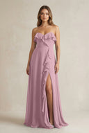 Sweetheart Ruffled A-Line Chiffon Bridesmaid Dress in Vintage Mauve | KISSBRIDAL
