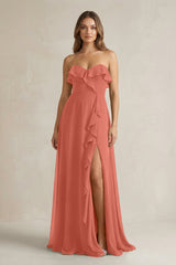 Sweetheart Ruffled A - Line Chiffon Bridesmaid Dress in Wild Rose - KISS BRIDAL Bridesmaid Dresses