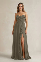 Sweetheart Ruffled A - Line Chiffon Bridesmaid Dress in Willow Green - KISS BRIDAL Bridesmaid Dresses