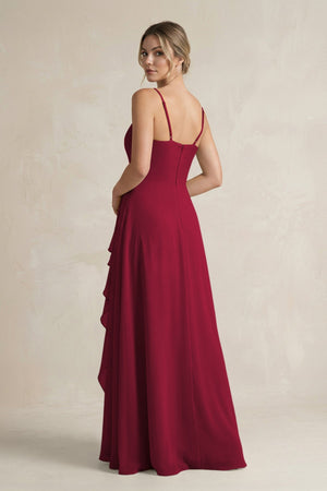 Sweetheart Ruffled A - Line Chiffon Bridesmaid Dress with Slit in Berry - SHE IS ME Bridesmaid Dresses