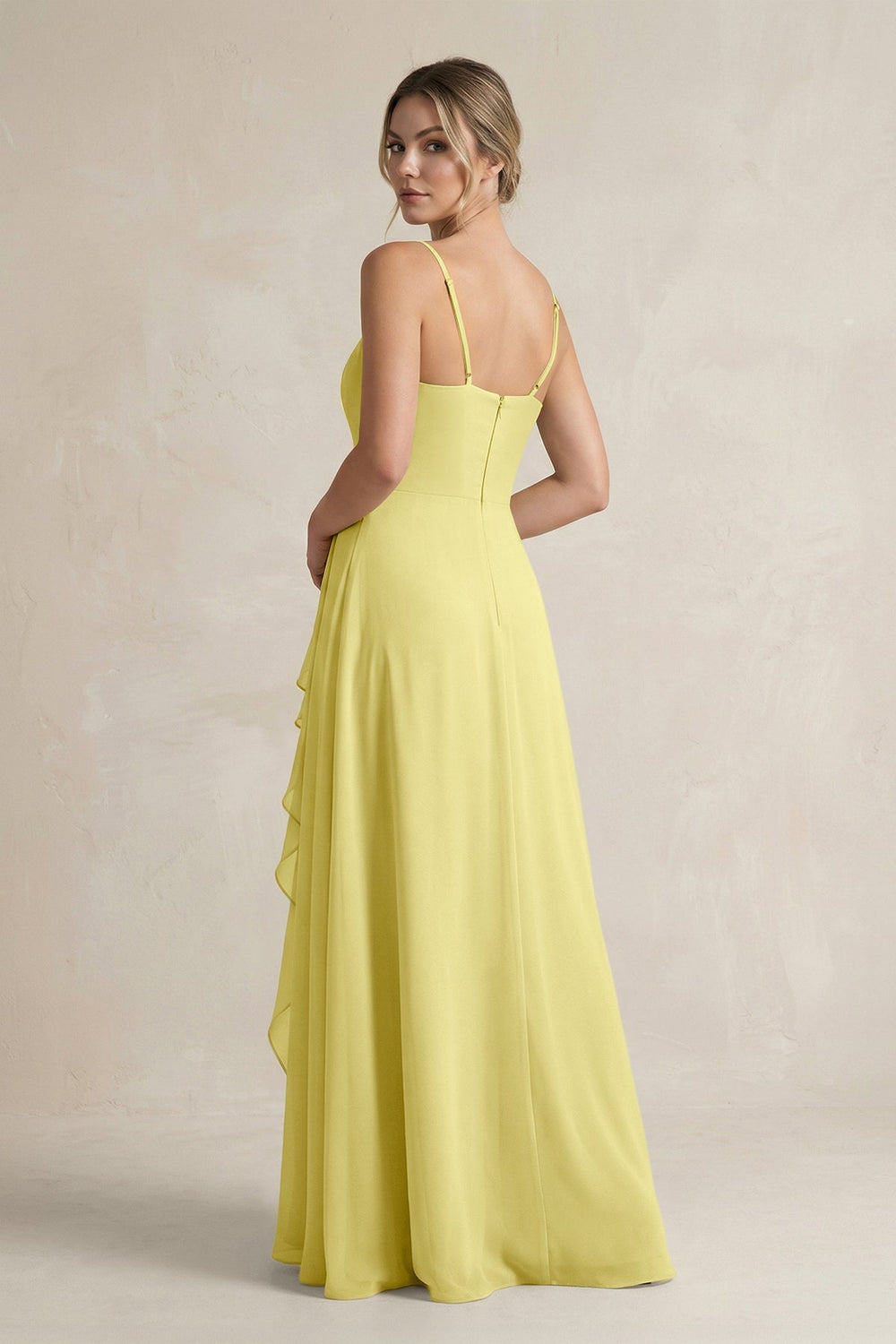 Sweetheart Ruffled A - Line Chiffon Bridesmaid Dress with Slit in Buttercup - SHE IS ME Bridesmaid Dresses