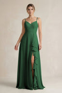 Sweetheart Ruffled A - Line Chiffon Bridesmaid Dress with Slit in Dark Green - SHE IS ME Bridesmaid Dresses