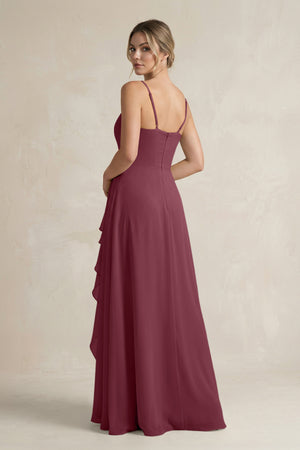Sweetheart Ruffled A-Line Chiffon Bridesmaid Dress with Slit in Desert Rose (2) | KISSBRIDAL