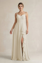 Sweetheart Ruffled A - Line Chiffon Bridesmaid Dress with Slit in Dove Gray - KISS BRIDAL Bridesmaid Dresses