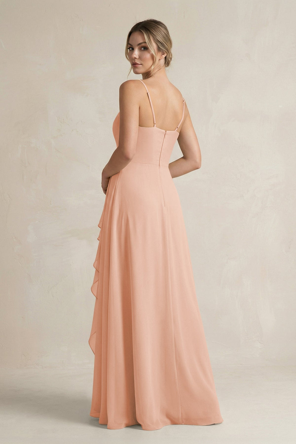 Sweetheart Ruffled A - Line Chiffon Bridesmaid Dress with Slit in English Rose - SHE IS ME Bridesmaid Dresses