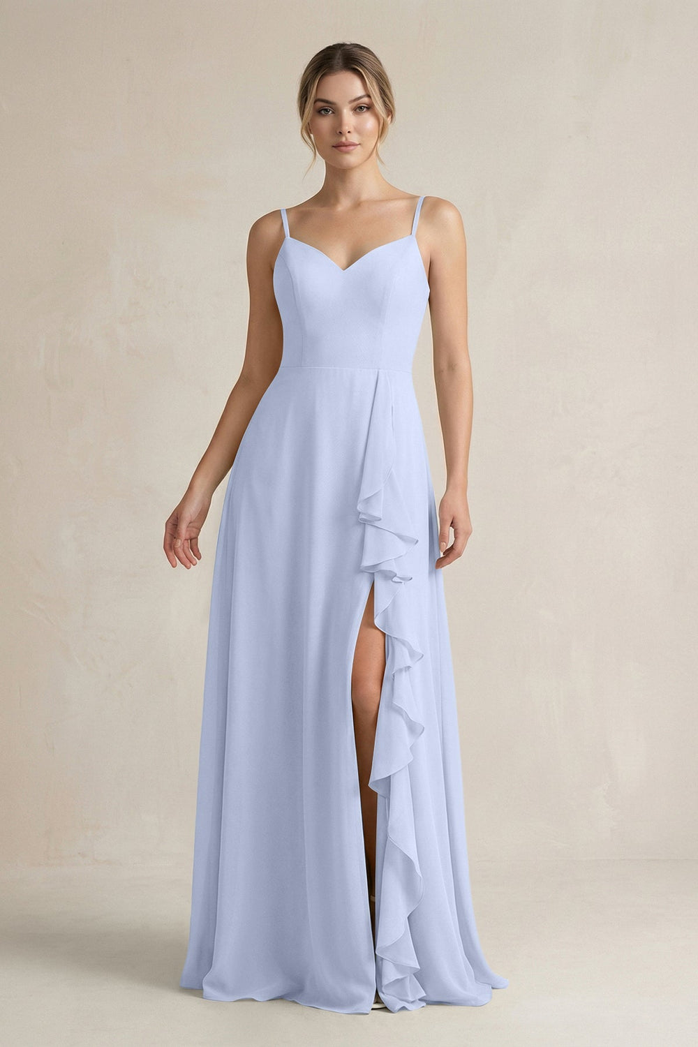 Sweetheart Ruffled A - Line Chiffon Bridesmaid Dress with Slit in Ice - SHE IS ME Bridesmaid Dresses