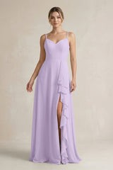 Sweetheart Ruffled A - Line Chiffon Bridesmaid Dress with Slit in Lavender - KISS BRIDAL Bridesmaid Dresses