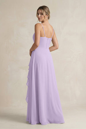 Sweetheart Ruffled A - Line Chiffon Bridesmaid Dress with Slit in Lavender - SHE IS ME Bridesmaid Dresses