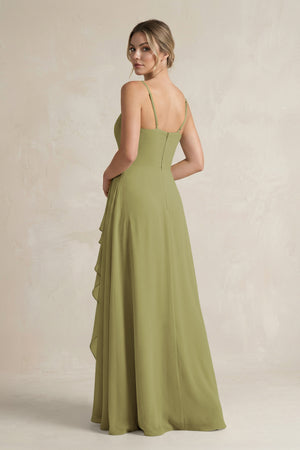 Sweetheart Ruffled A-Line Chiffon Bridesmaid Dress with Slit in Moss Green (2) | KISSBRIDAL