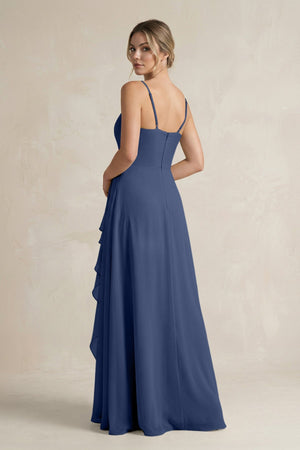 Sweetheart Ruffled A - Line Chiffon Bridesmaid Dress with Slit in Navy - SHE IS ME Bridesmaid Dresses